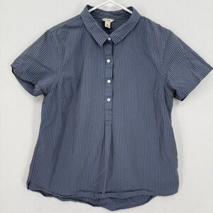 LL Bean Womens Seersucker Vacationland Shirt Blue Striped 510191 M Short Sleeve